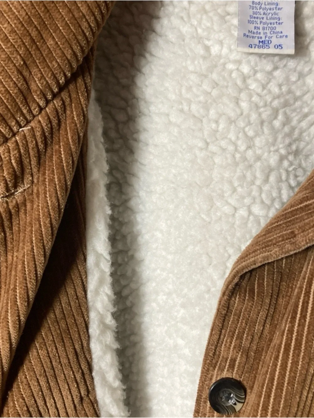 VTG Blair Corduroy Shacket Women M Brown Sherpa Lined Chore Barn Coat Winter Y2K - Picture 5 of 6